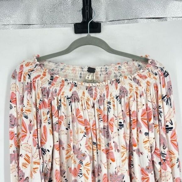 Free People Lexington Off Shoulder Floral Boho Blouse Small Tie Cuff Ivory - Picture 6 of 11
